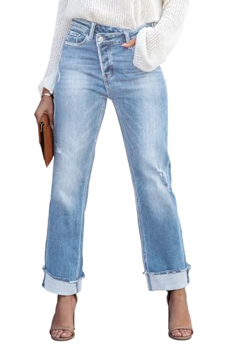 Metietila Stretchy Jeans for Women High Waist Corssover Boyfriend Jeans Ripped...