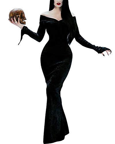 ICEYOU Morticia Addams Dress Halloween Women Family Costume Wednesday Costume Dress...