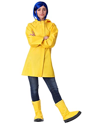 Adult Coraline Costume | Women's Yellow Hooded Rain Jacket Outfit with Boot Covers,...