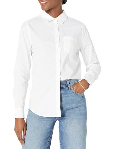 Amazon Essentials Women's Classic-Fit Long-Sleeve Button-Down Poplin Shirt, White,...