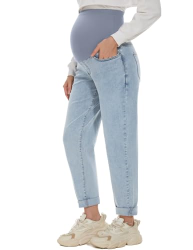 POSHGLAM Women's Maternity Jeans Over Belly Comfy Stretch Boyfriend Jeans Denim...