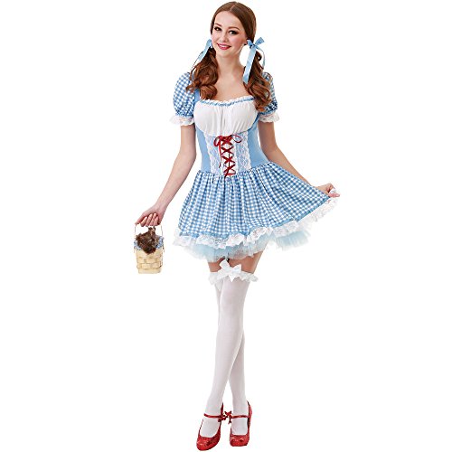 Kansas Belle Women's Halloween Costume Sexy Dorothy of Oz Blue Checkered Dress Small