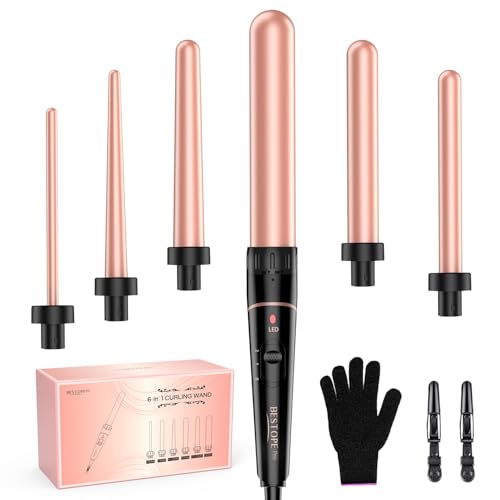 Long Barrel Curling Iron Wand Set, BESTOPE PRO 6 in 1 Curling Wand Set with Ceramic...