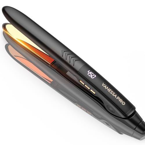 VANESSA PRO Flat Iron Hair Straightener, 100% Pure Titanium Flat Iron for One Pass to...