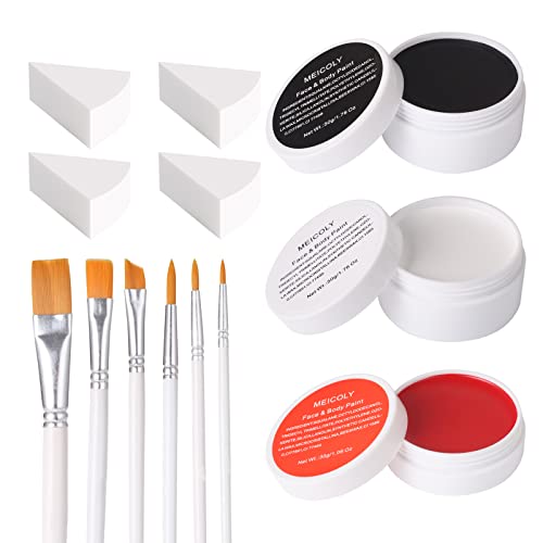 MEICOLY Clown Makeup Kit,White Black Red Face Body Paint for Halloween Devil Joker...