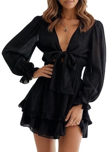 Dokotoo Womens Casual Spring Summer Sexy V Neck Ruffle Elegant Long Sleeve Empire...