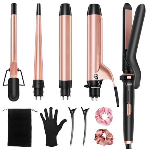Ufree 5 in 1 Curling Iron with Interchangeable Ceramic Barrels (0.35'-1.25'), Curling...