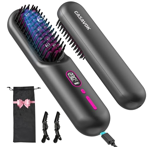Cordless Hair Straightener Brush for Travel,Mini Hair Straightener Comb with Negative...