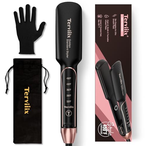 Flat Iron Hair Straightener by Terviiix - Ceramic & Tourmaline for Smooth, One-Swipe...