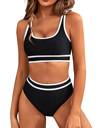 BMJL Women's High Waisted Bikini Sets Sporty Two Piece Swimsuits Color Block Cheeky...