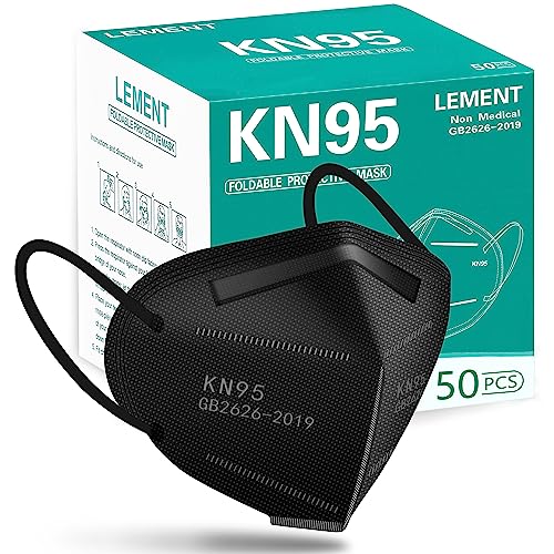 LEMENT 50pcs KN95 Face Mask Black 5 Layer Cup Dust Safety Masks Filter...