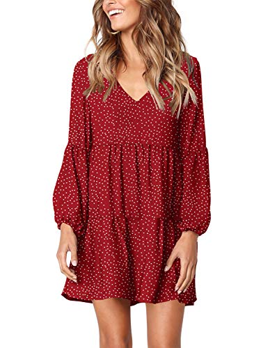 Amoretu Women's Long Sleeve Casual V Neck Polka Dot Swing Tunic Dress, Spring,...