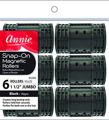 Annie Snap on Magnetic Rollers 1 1/2' Black 6pack