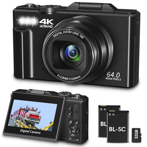 Digital Camera for Photography, WiFi 64MP 4K Vlogging Camera for YouTube, 3' 180°...